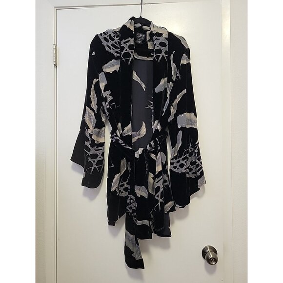 Citron Santa Monica Kimono Jacket Burnout Velvet Koi Fish Black Silk Blend 2X - Picture 3 of 13